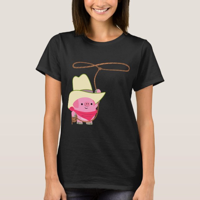 Cute Cartoon Cowboy Pig With Lariat Women T-Shirt (Front)