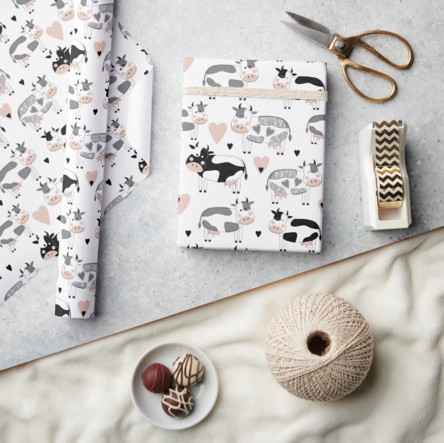 Cute Cartoon Cows Wrapping Paper (Crafts)