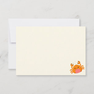 Cute Cartoon Crab Blue Ocean Blank Cream Off White Card