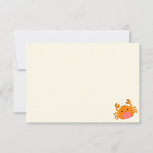 Cute Cartoon Crab Blue Ocean Blank Cream Off White Card (Front)