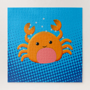 Cute Cartoon Crab Blue Ocean Jigsaw Puzzle