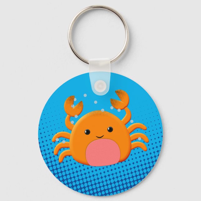 Cute Cartoon Crab Blue Ocean Key Ring (Front)