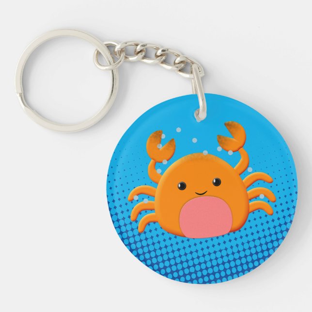 Cute Cartoon Crab Blue Ocean Key Ring (Front)