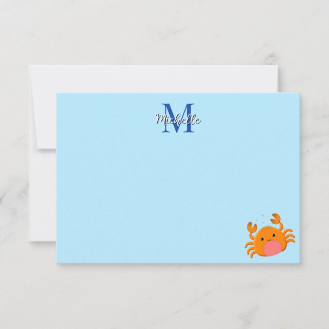 Cute Cartoon Crab Blue Ocean Lined Custom Card (Front)