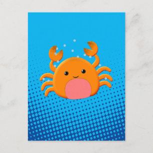 Cute Cartoon Crab Blue Ocean Postcard