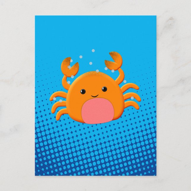 Cute Cartoon Crab Blue Ocean Postcard (Front)