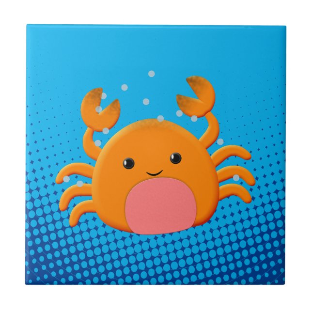 Cute Cartoon Crab Blue Ocean Tile (Front)