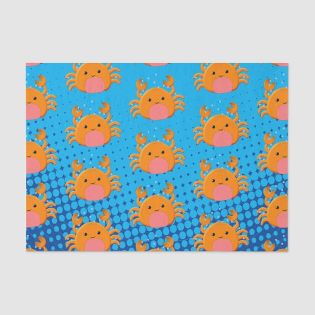 Cute Cartoon Crab Blue Ocean Tissue Paper (Front)