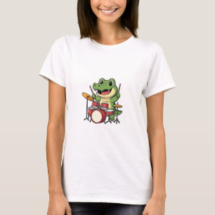 Cute Cartoon Crocodile Drummer Mascot T-Shirt