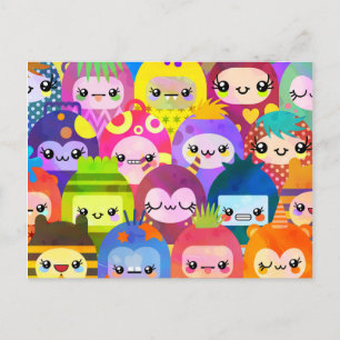 Cute Cartoon Crowded Kawaii Monster Kid Group Postcard