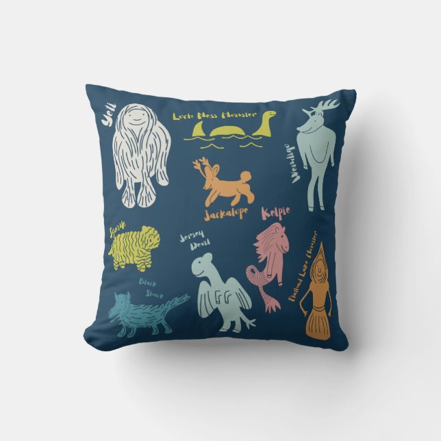 Cute Cartoon Cryptids Cryptozoology Guide Cushion (Front)