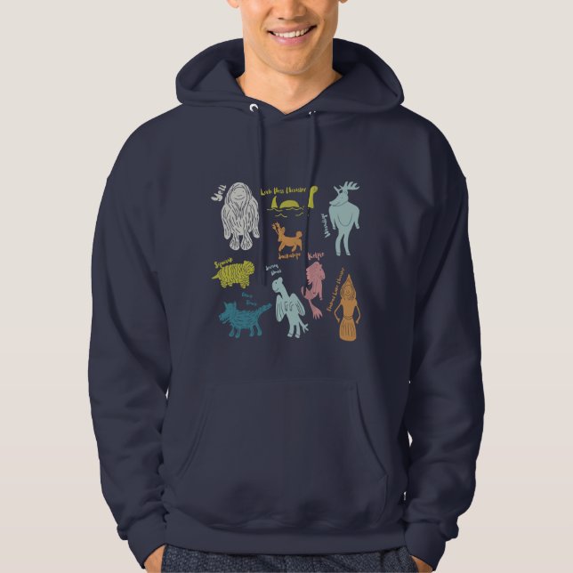 Cute Cartoon Cryptids Guide Graphic Hoodie (Front)