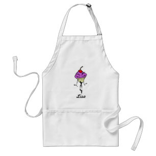 CUTE CARTOON CUPCAKE WOMAN WHITE APRON