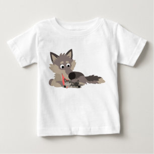 Cute Cartoon Dad Wolf and Pups Baby T-Shirt