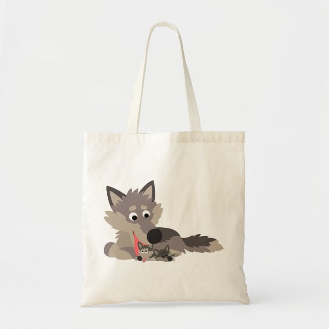 Cute Cartoon Dad Wolf and Pups Bag (Front)