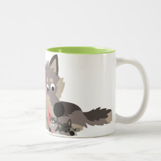 Cute Cartoon Dad Wolf and Pups Mug