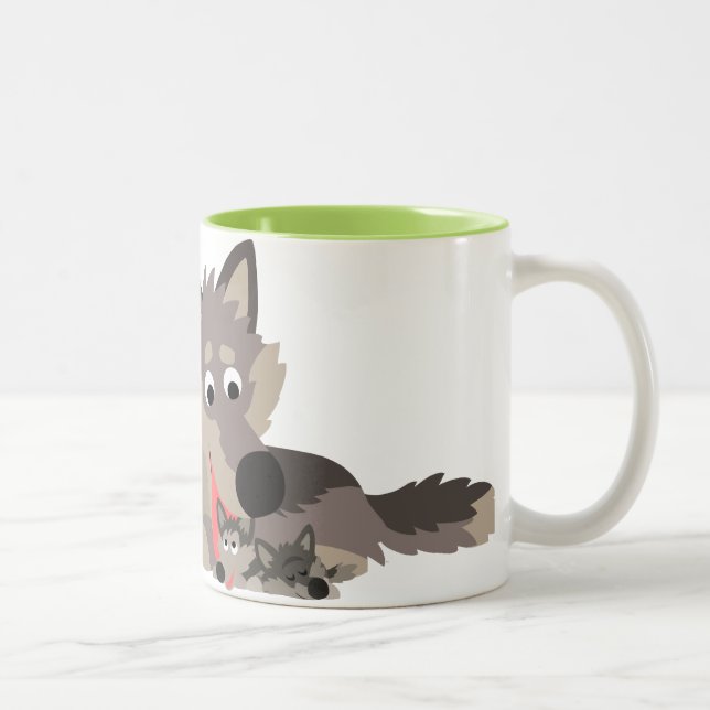Cute Cartoon Dad Wolf and Pups Mug (Right)