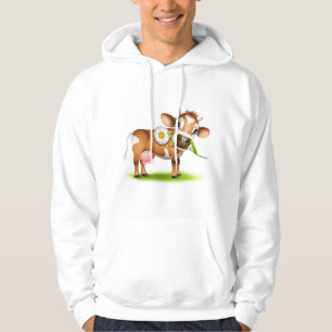 Cute Cartoon Dairy Cow with Flower and Grass Hoodie