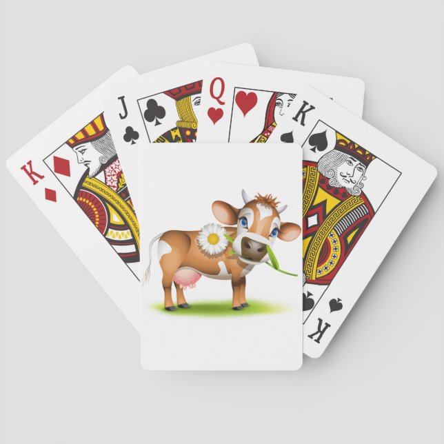 Cute Cartoon Dairy Cow with Flower and Grass  Playing Cards (Back)