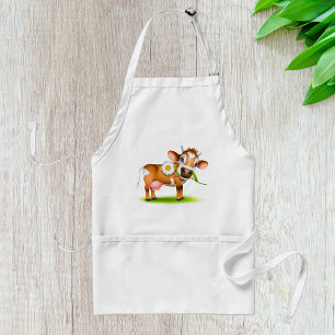 Cute Cartoon Dairy Cow with Flower and Grass  Standard Apron