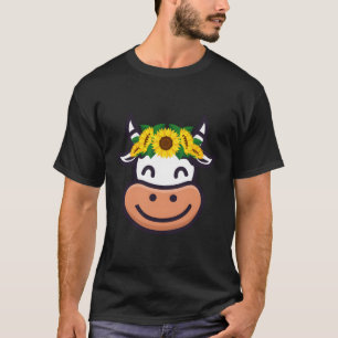 Cute Cartoon Dairy Cow With Sunflowers T-Shirt