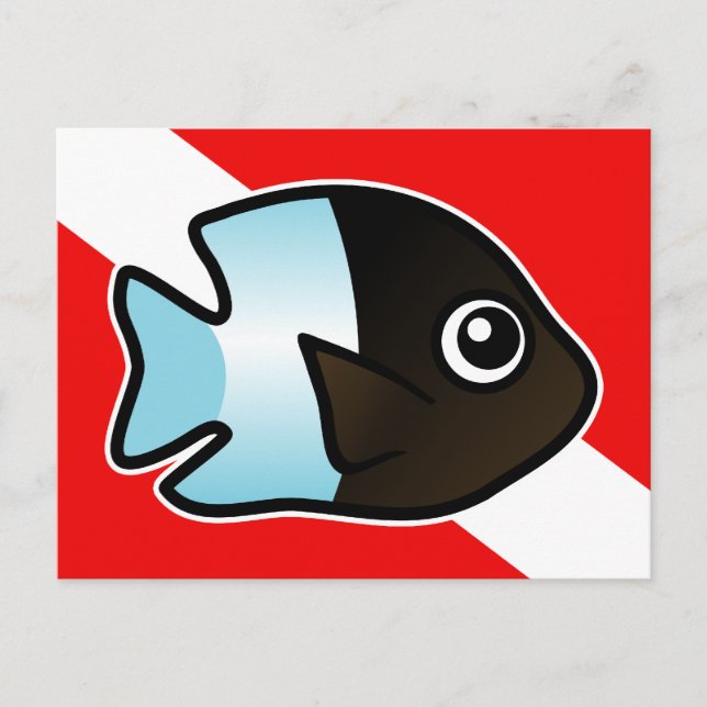 Cute Cartoon Damselfish Dive Flag Postcard (Front)