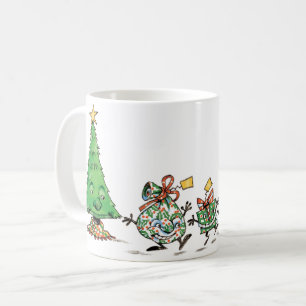 Cute Cartoon Dancing Christmas Presents and Tree Coffee Mug