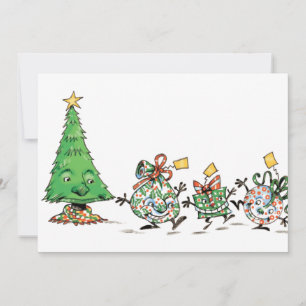 Cute Cartoon Dancing Christmas Presents and Tree Holiday Card
