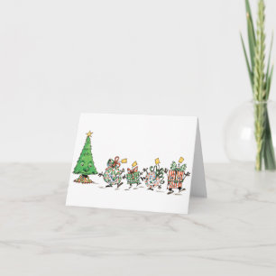 Cute Cartoon Dancing Christmas Presents and Tree Holiday Card