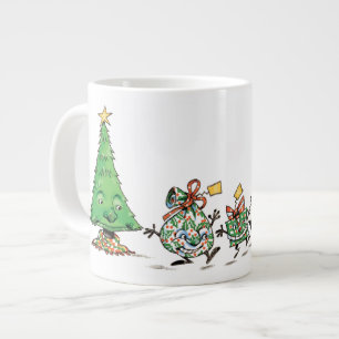 Cute Cartoon Dancing Christmas Presents and Tree Large Coffee Mug