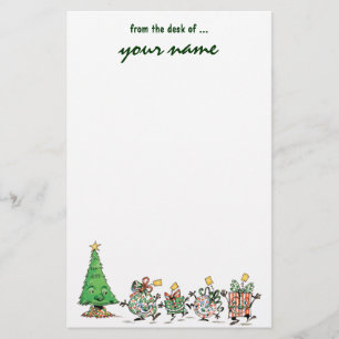 Cute Cartoon Dancing Christmas Presents and Tree Stationery