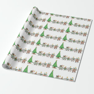 Cute Cartoon Dancing Christmas Presents and Tree Wrapping Paper
