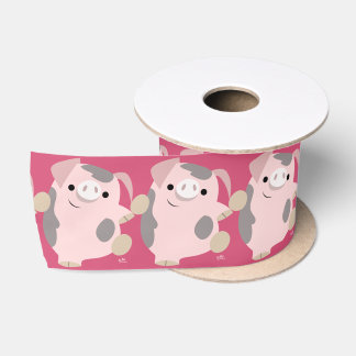 Cute Cartoon Dancing Pig 3" Ribbon Satin Ribbon