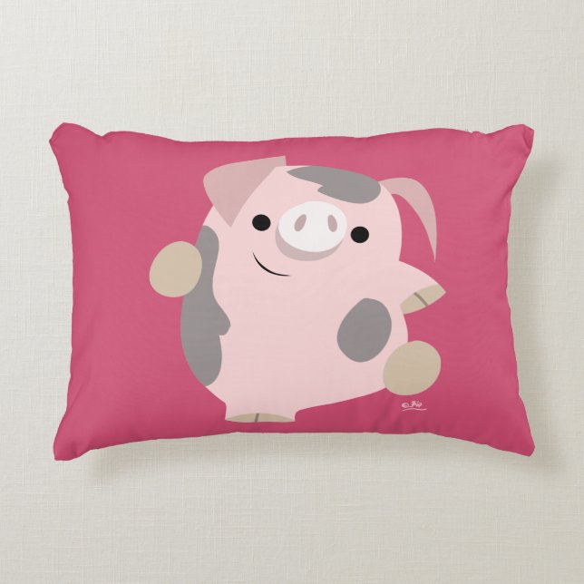 Cute Cartoon Dancing Pig Accent Pillow (Front)