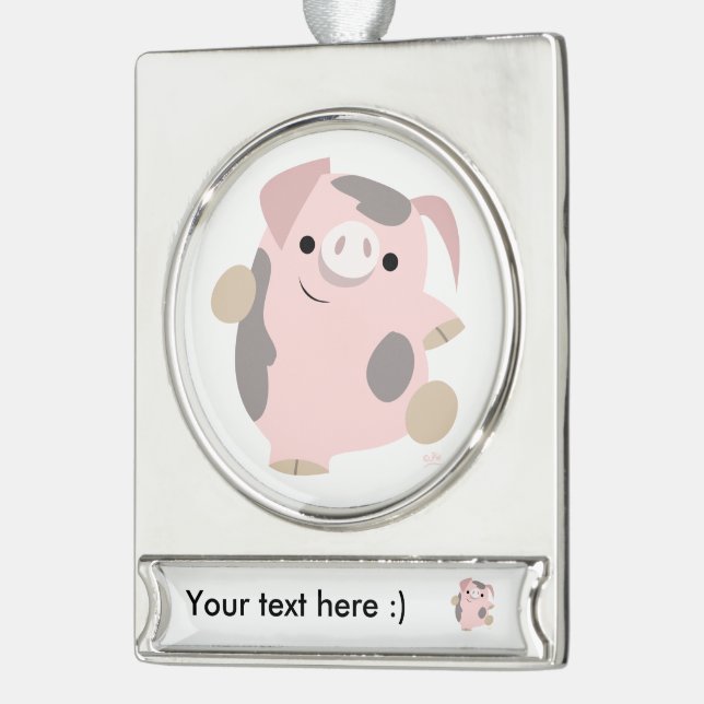 Cute Cartoon Dancing Pig Banner Ornament (Left)