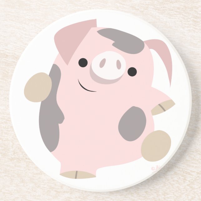 Cute Cartoon Dancing Pig Coaster (Front)