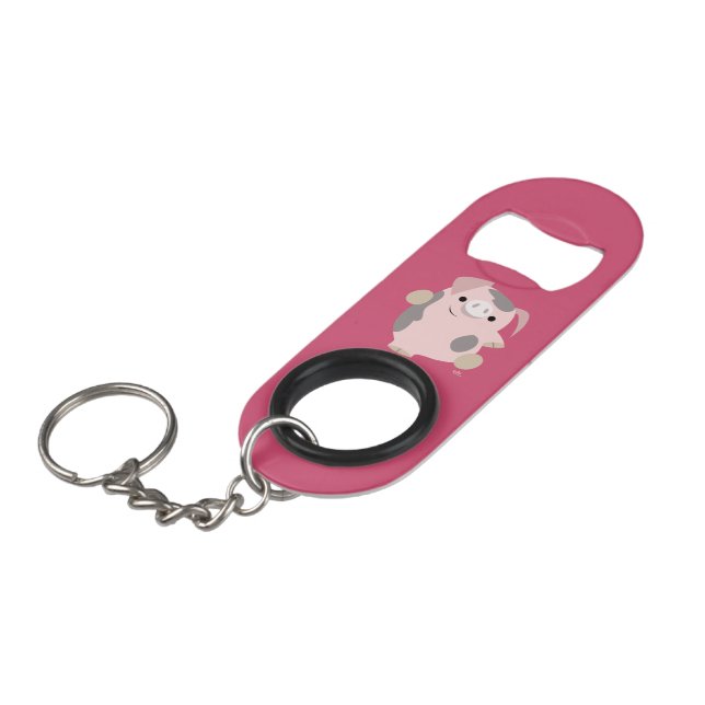 Cute Cartoon Dancing Pig Keychain Bottle Opener (Front Angled)