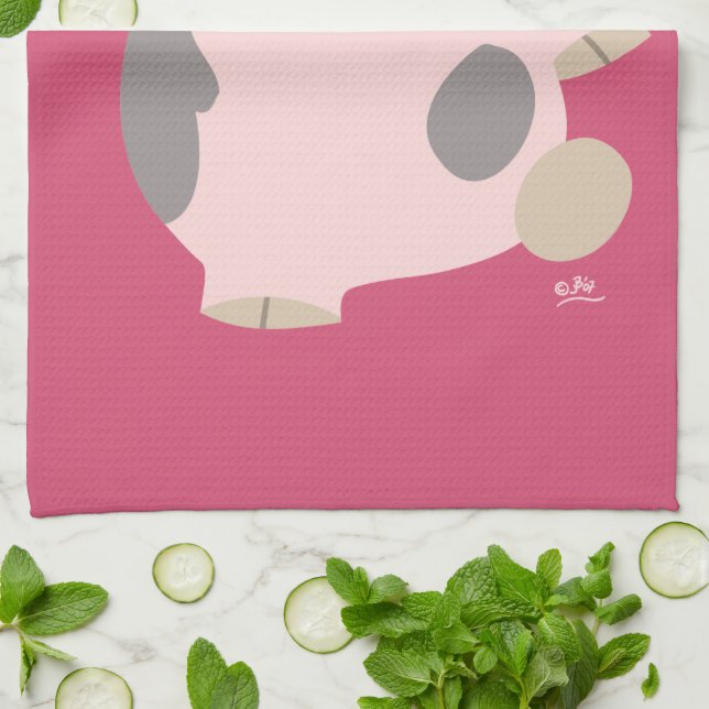 Cute Cartoon Dancing Pig Kitchen Towel (Folded)
