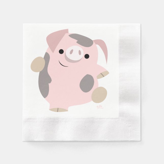 Cute Cartoon Dancing Pig Paper Napkins (Front)