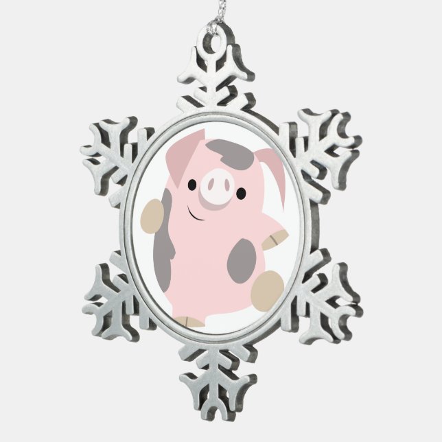 Cute Cartoon Dancing Pig Pewter Ornament (Right)