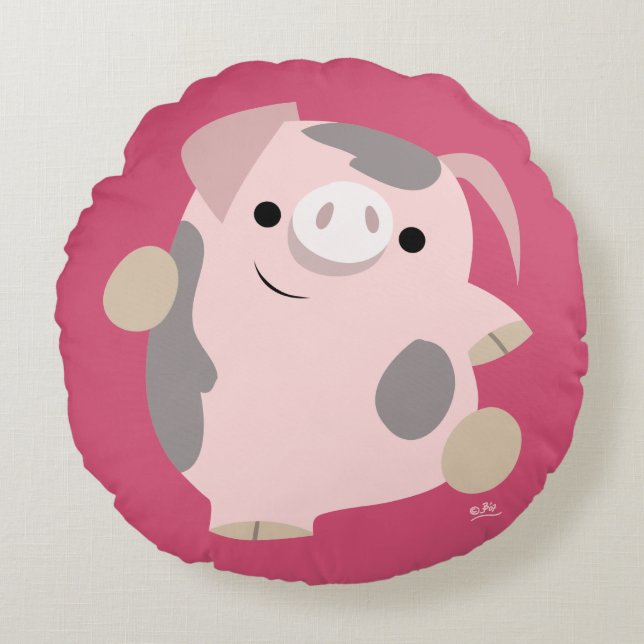Cute Cartoon Dancing Pig Round Pillow (Front)