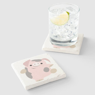 Cute Cartoon Dancing Pig Stone Coaster