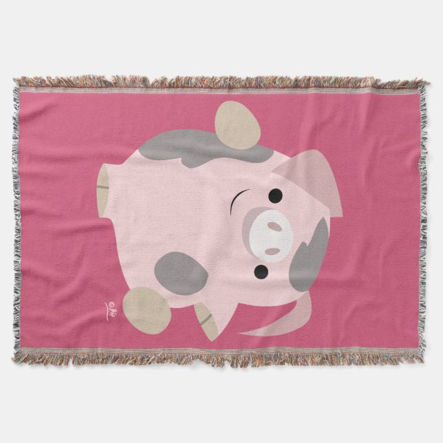 Cute Cartoon Dancing Pig Throw Blanket (Front)