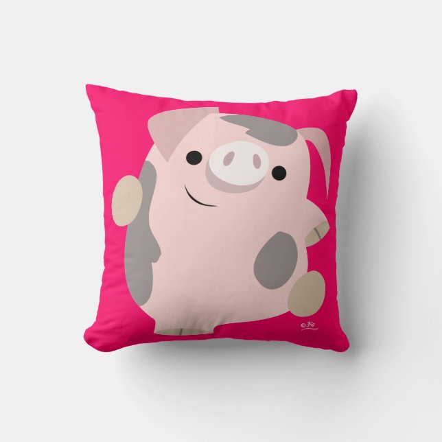 Cute Cartoon Dancing Pig Throw Pillow (Front)