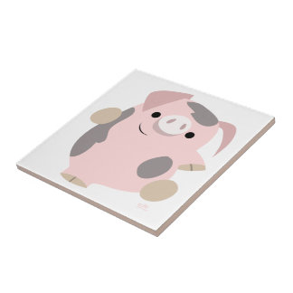 Cute Cartoon Dancing Pig Tile