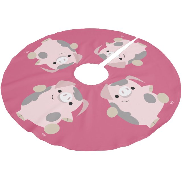 Cute Cartoon Dancing Pig Tree Skirt (Angled)