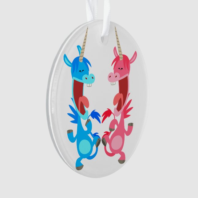 Cute Cartoon Dancing Unicorns Acrylic Ornament (Front)