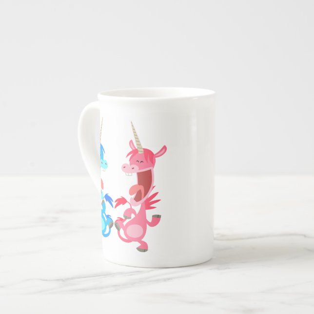 Cute Cartoon Dancing Unicorns Bone China Mug (Front Left)