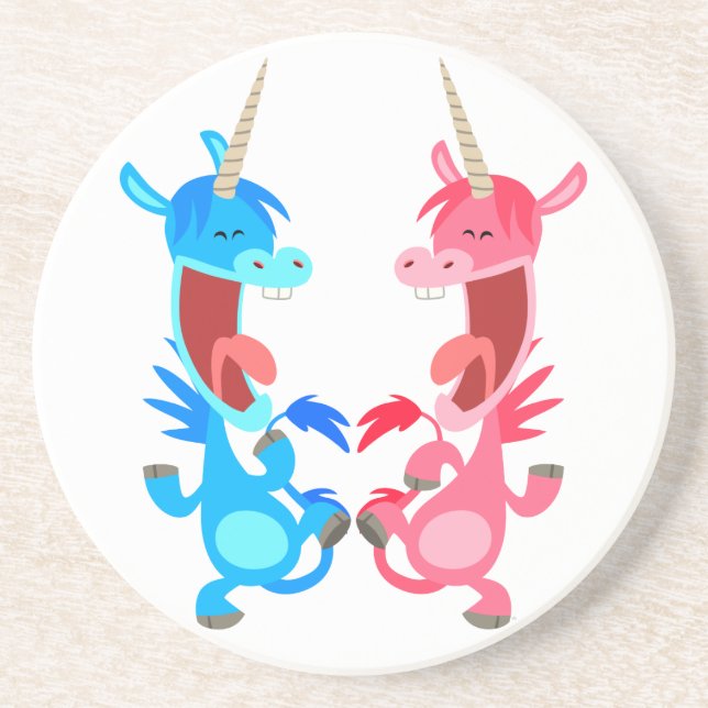Cute Cartoon Dancing Unicorns Coaster (Front)