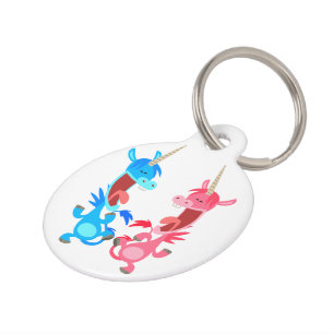 Cute Cartoon Dancing Unicorns Dog Tag